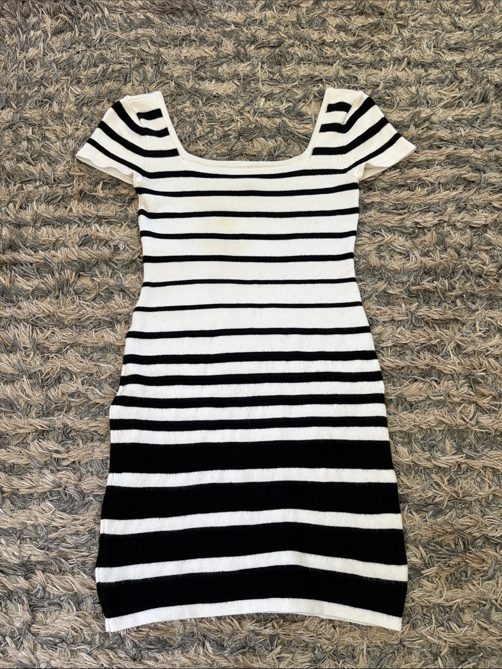 bebe Striped Square Neck Black & White Knit Mini Dress Size S